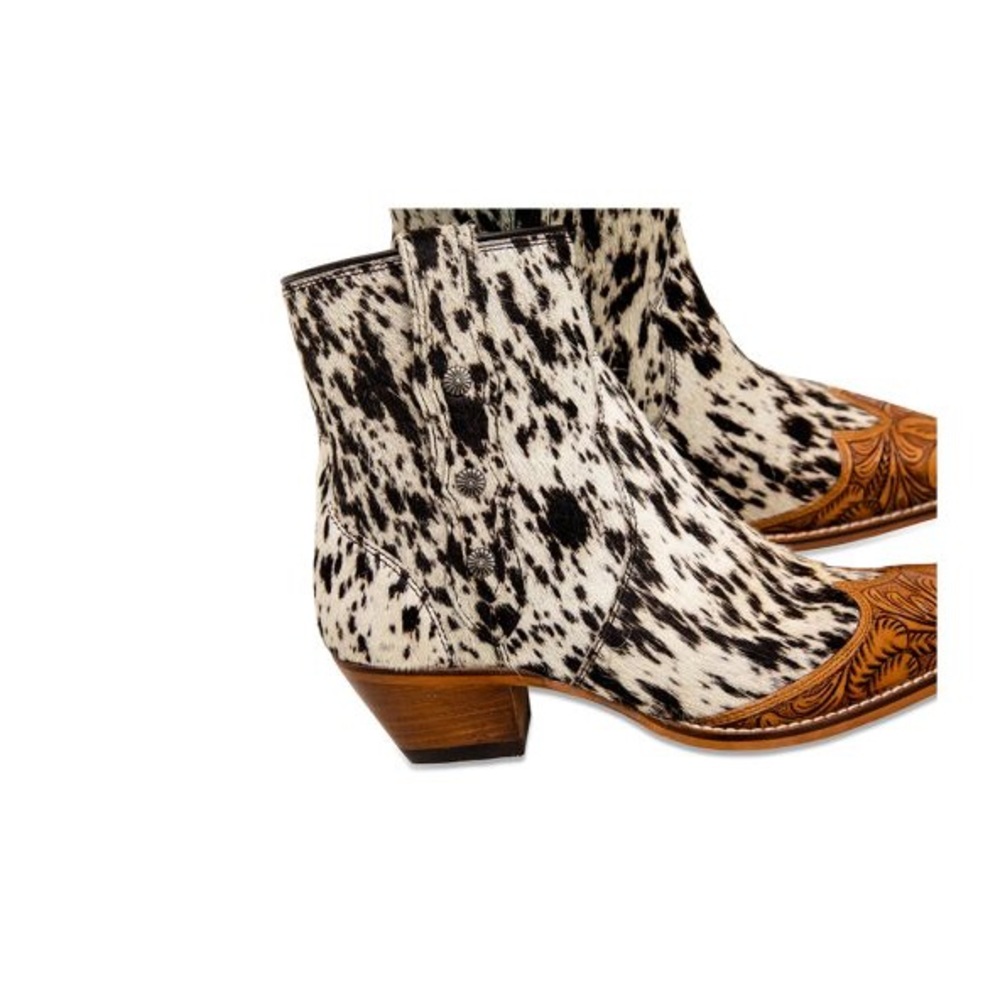 💯Hand Tooled Leather Genuine Cowhide Women Bootie Boot Boho Western Shoe Rodeo - Picture 11 of 16